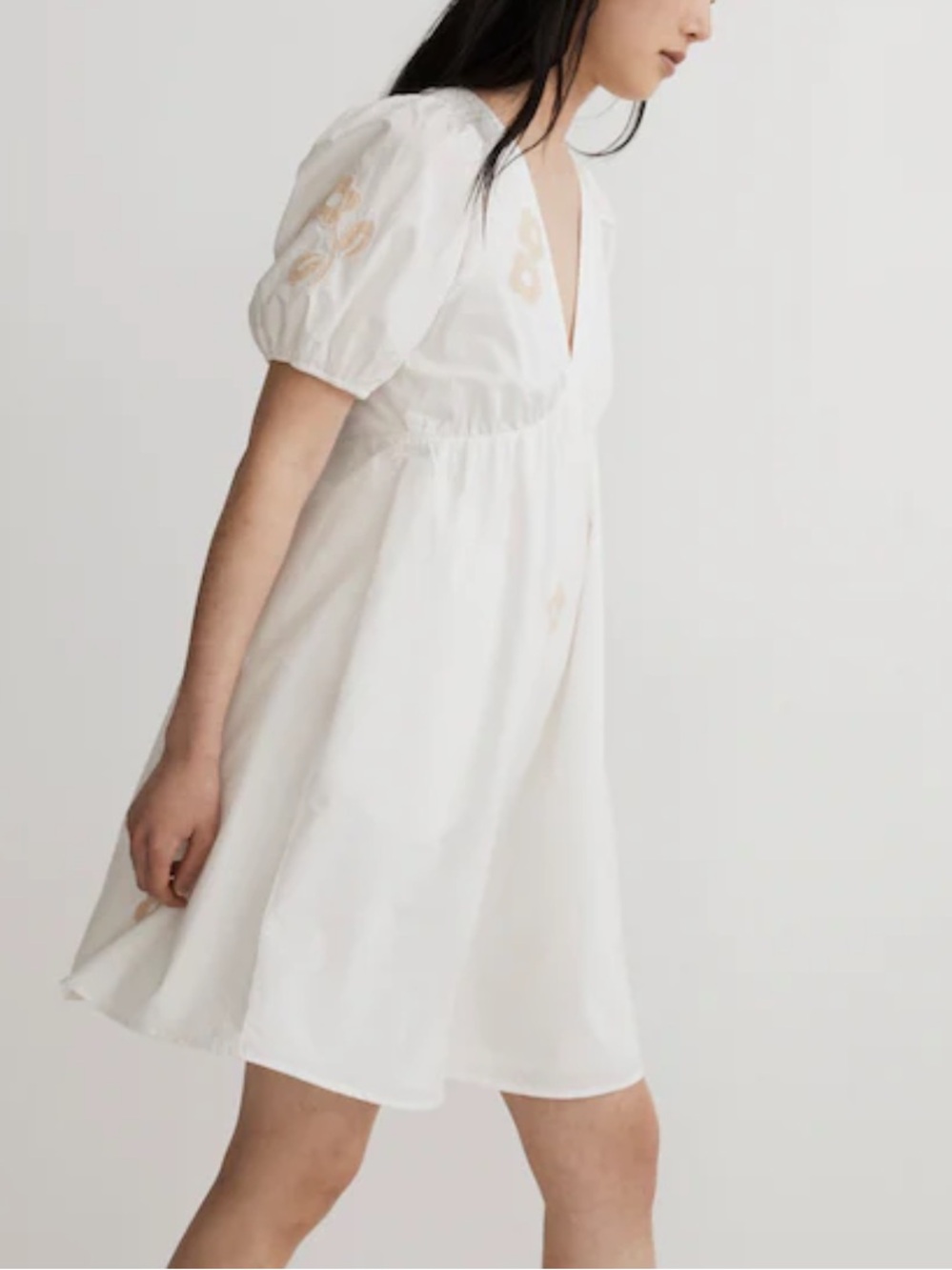 Madewell Anamarie Mini Dress In Bright Ivory Floral Embroidery Sz 2 100% Cotton - Picture 4 of 16